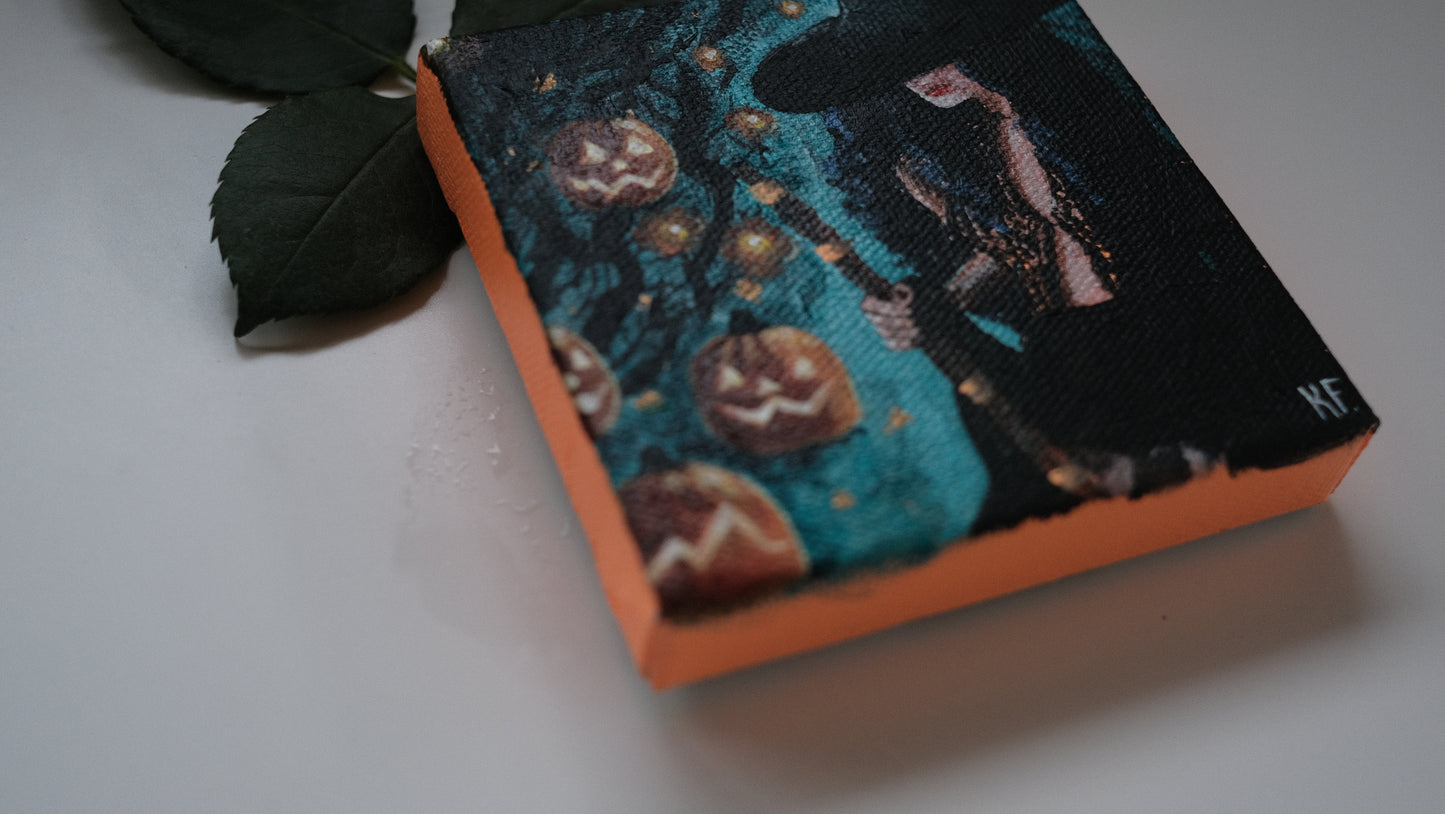Halloween Girl - Tiny Original Canvas 4x4" - Pumpkins