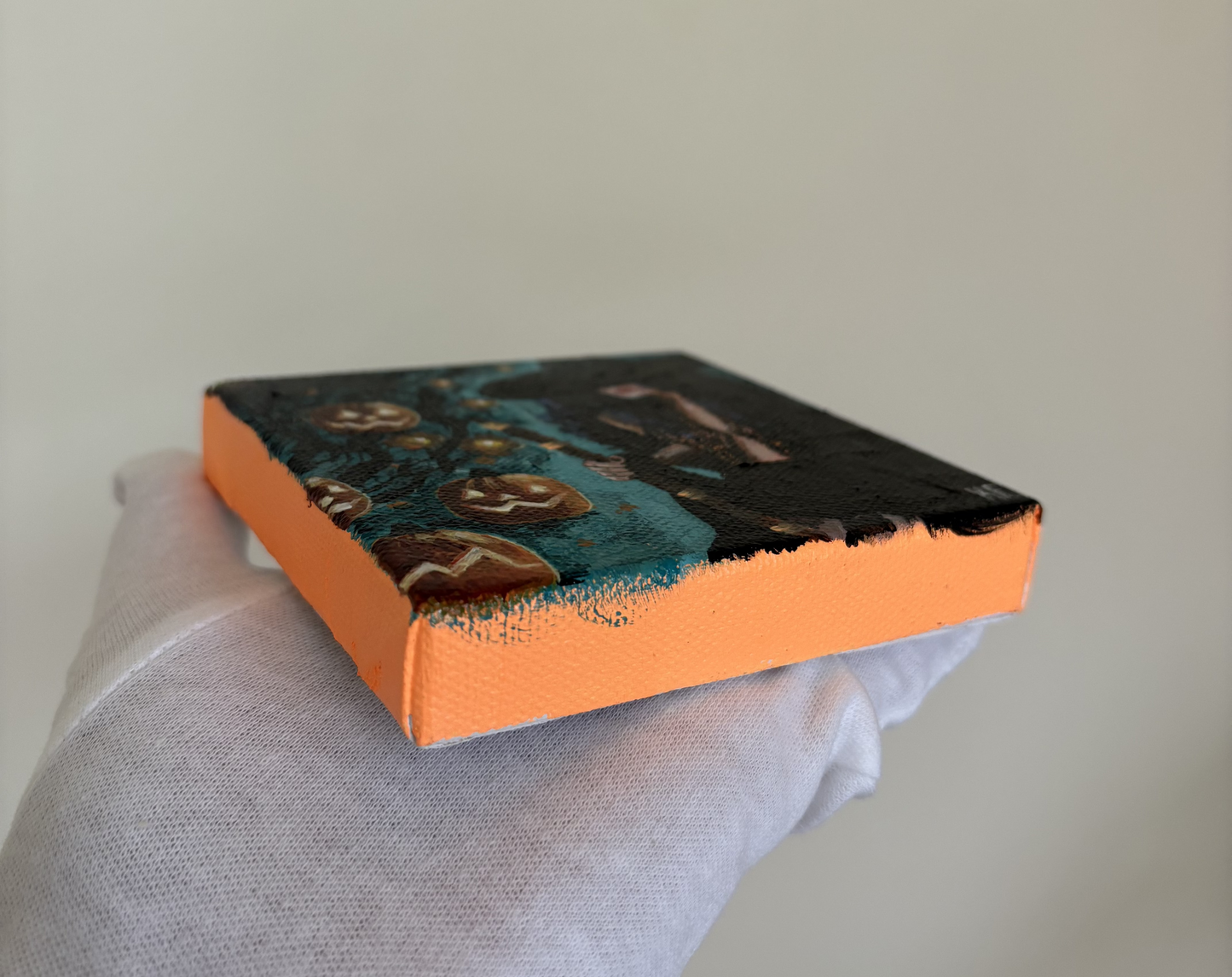 Halloween Girl - Tiny Original Canvas 4x4" - Pumpkins