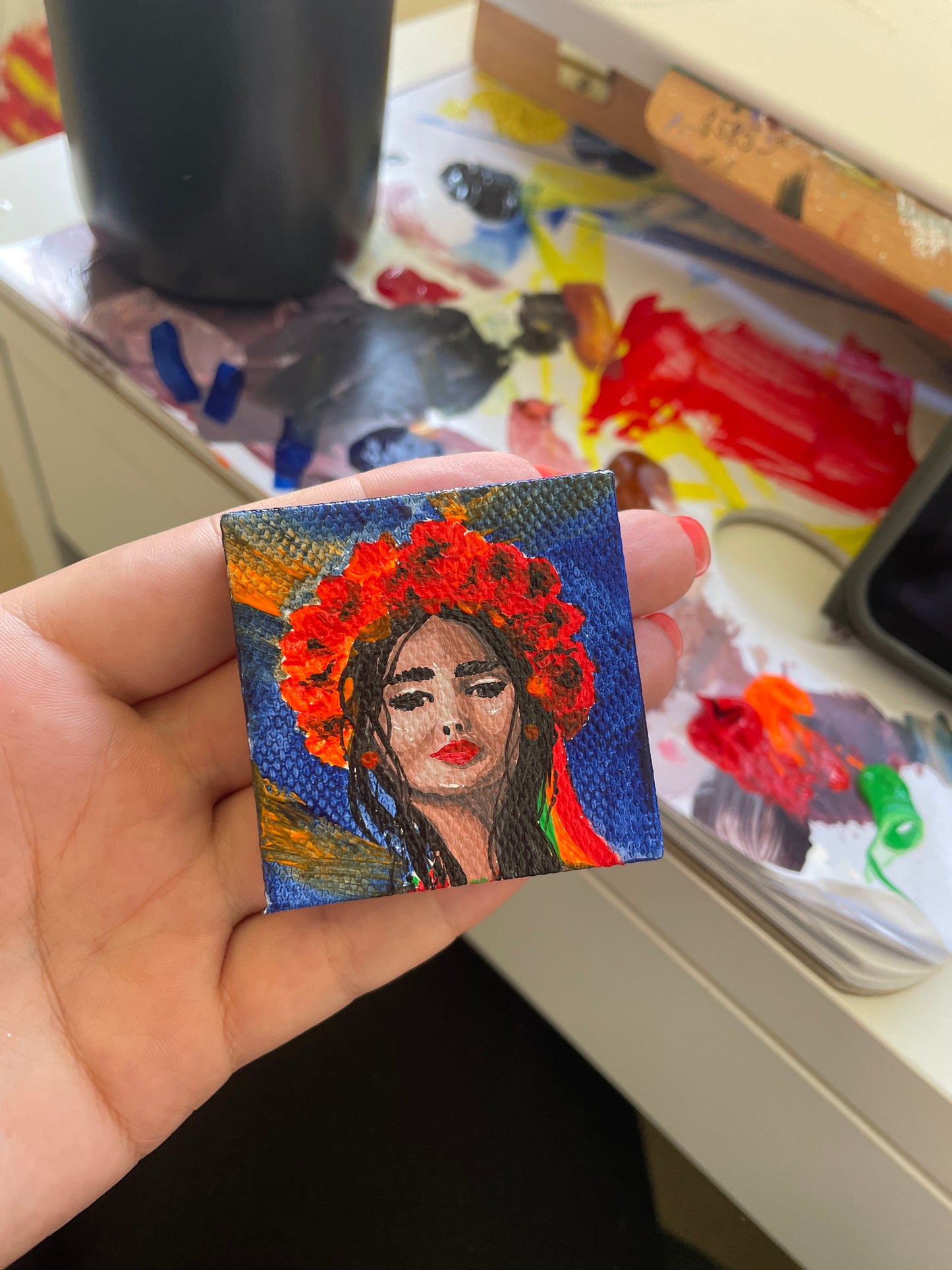 Ukrainian Witch. 2x2 inch. Miniature Canvas Original Painting