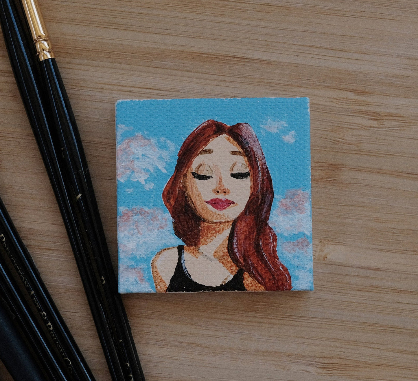 Small Original Painting. Woman Portrait 2x2. Painting on Canvas. Best Unique Gift Idea for her, for him. Wall Decor Art. Table Decor