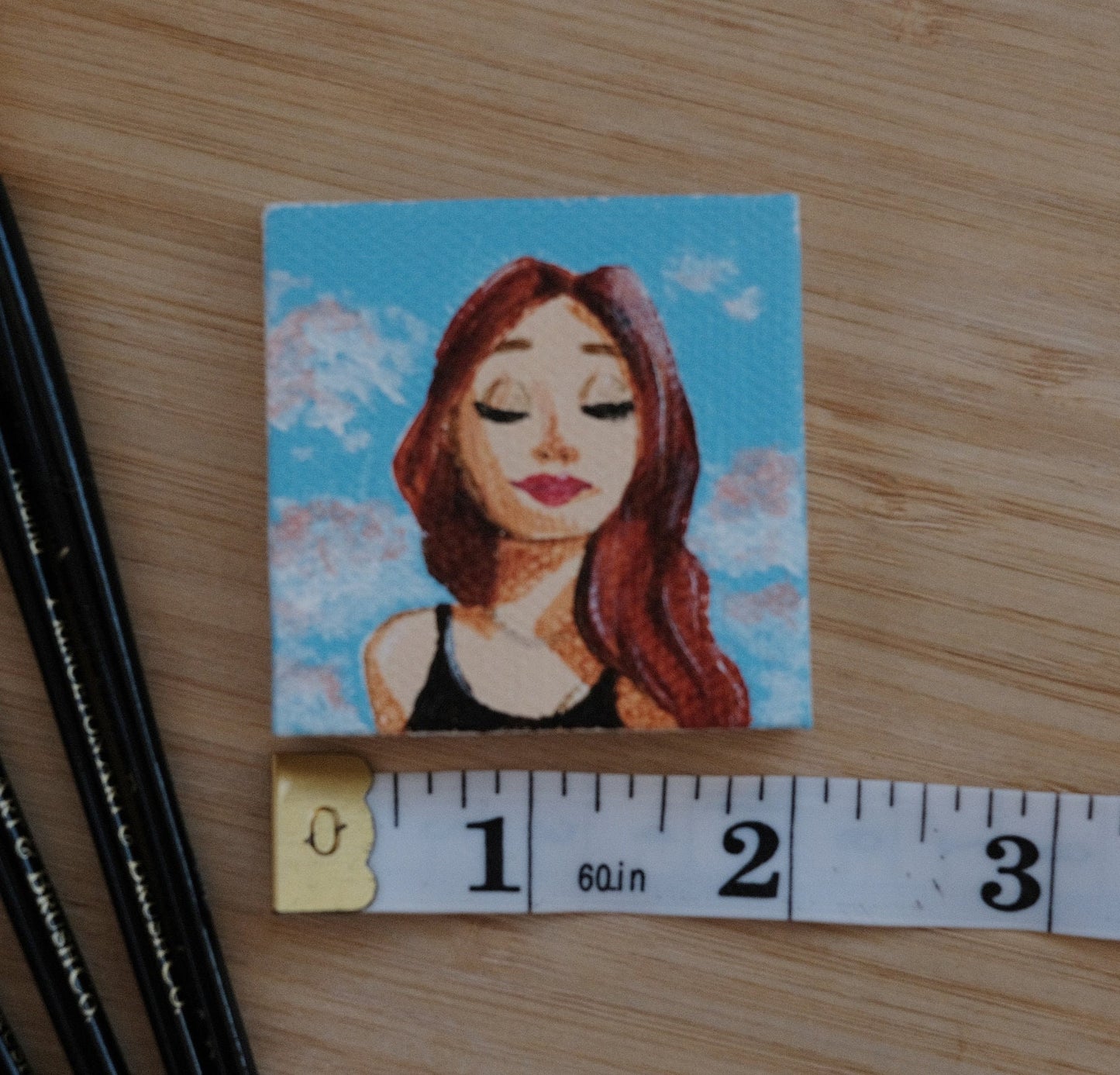 Small Original Painting. Woman Portrait 2x2. Painting on Canvas. Best Unique Gift Idea for her, for him. Wall Decor Art. Table Decor