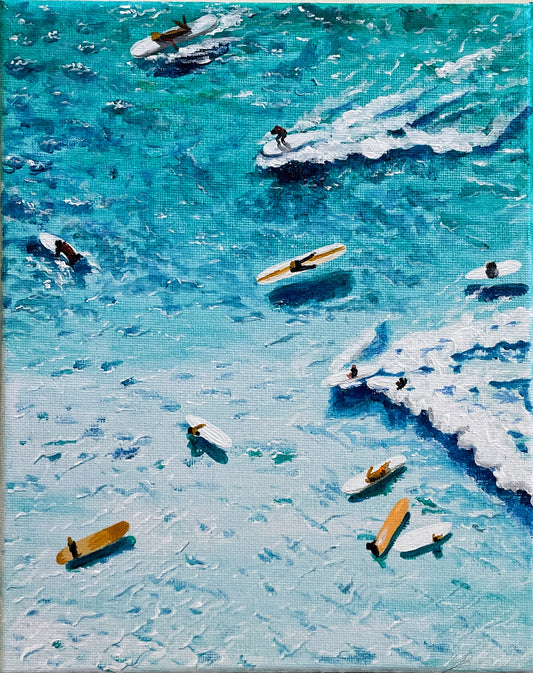 Surfers Painting – Original Beach Art – Coastal Wall Decor – 8x10 Canvas