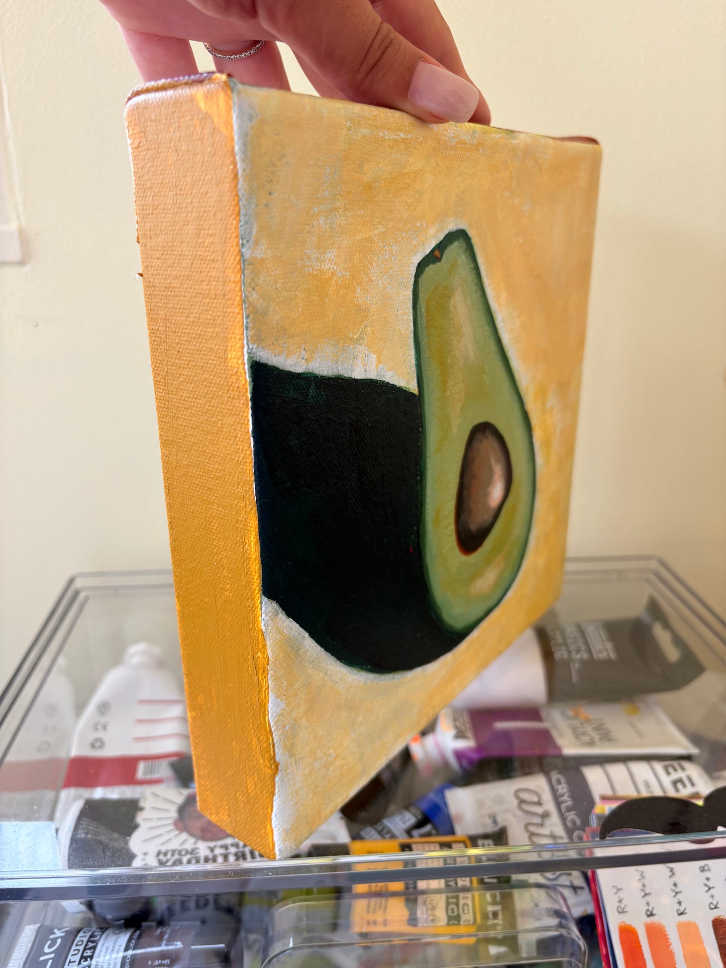 Original Avocado Painting – Kitchen Wall Art – Food Art Decor – 8x8 Canvas